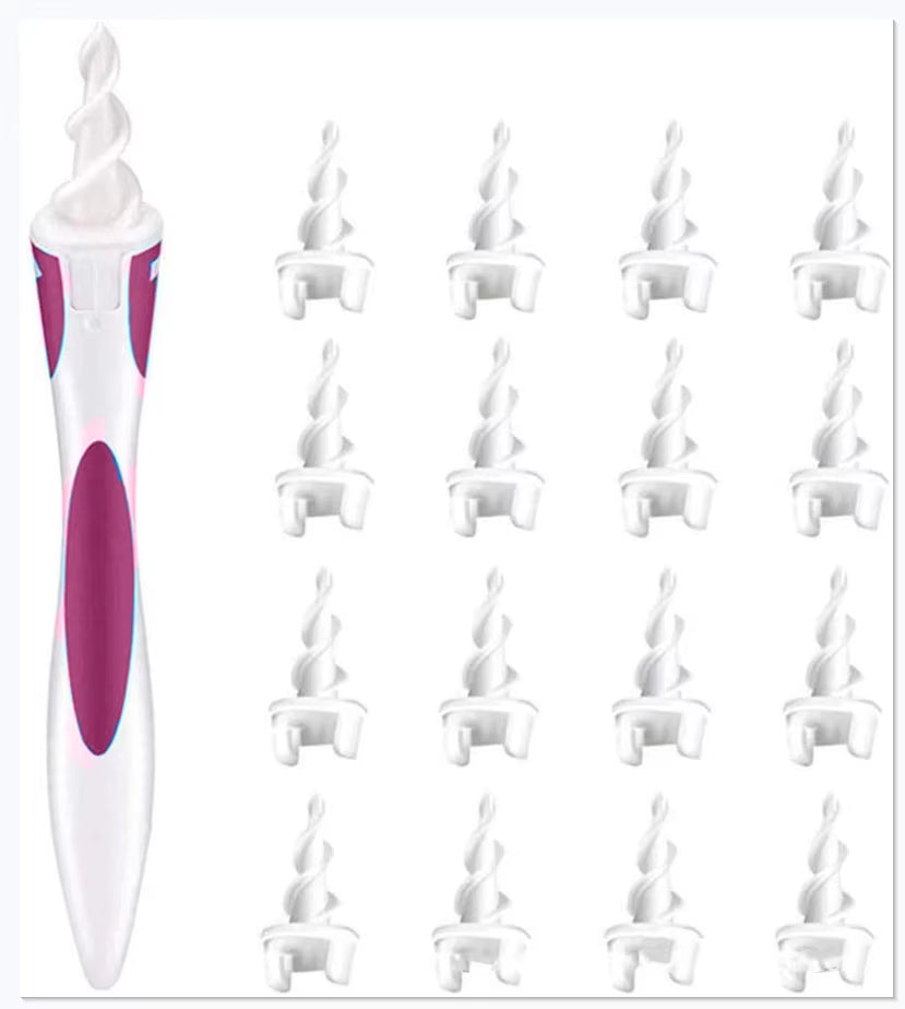 Soft Silicone Spiral Ear Wax Removal Tool with 16 Replacement Heads for Effective Ear Care