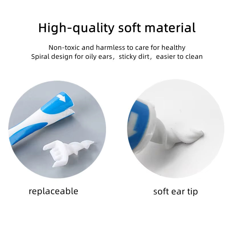 Soft Silicone Spiral Ear Wax Removal Tool with 16 Replacement Heads for Effective Ear Care