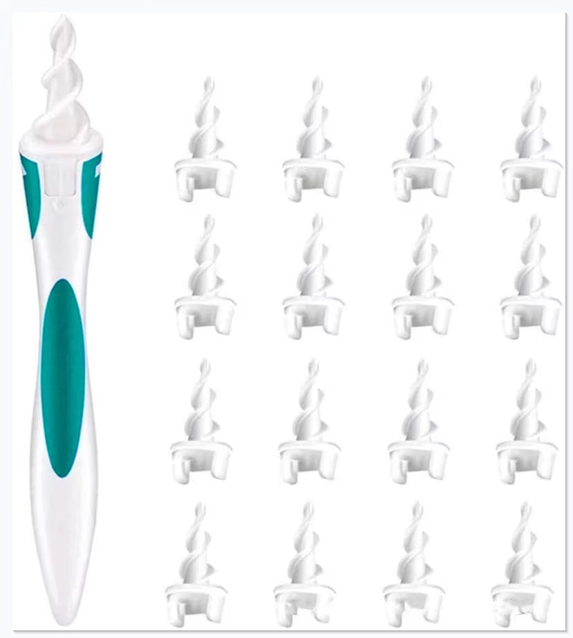 Soft Silicone Spiral Ear Wax Removal Tool with 16 Replacement Heads for Effective Ear Care