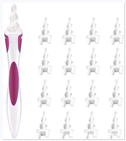Soft Silicone Spiral Ear Wax Removal Tool with 16 Replacement Heads for Effective Ear Care