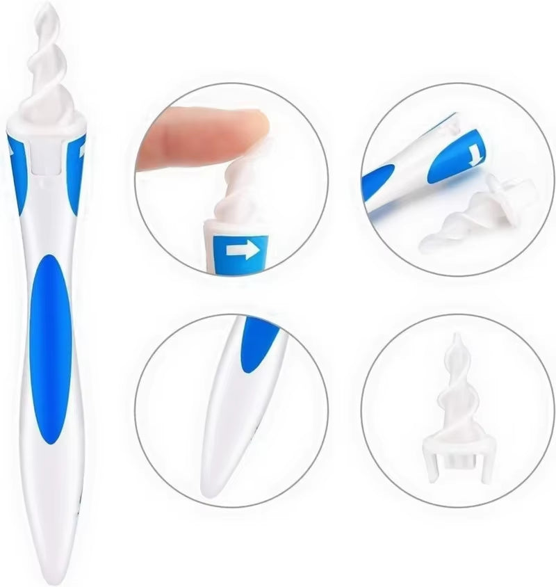 Soft Silicone Spiral Ear Wax Removal Tool with 16 Replacement Heads for Effective Ear Care