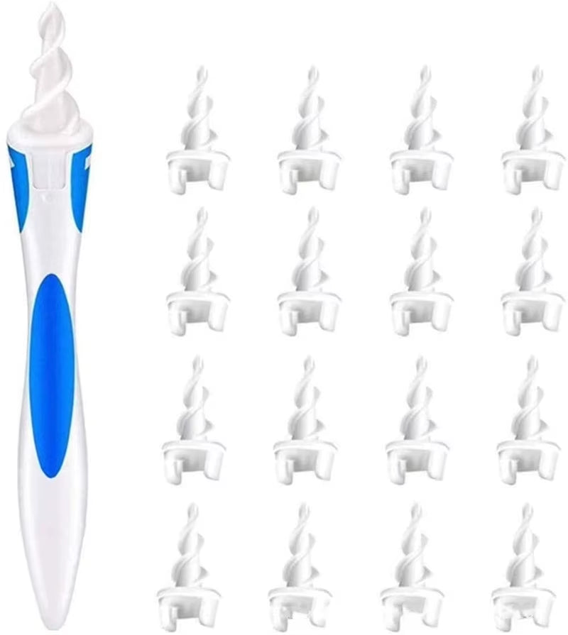Soft Silicone Spiral Ear Wax Removal Tool with 16 Replacement Heads for Effective Ear Care