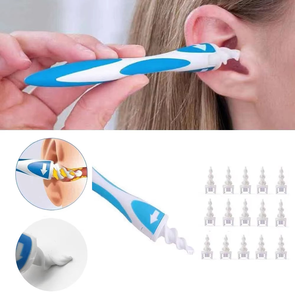 Soft Silicone Spiral Ear Wax Removal Tool with 16 Replacement Heads for Effective Ear Care
